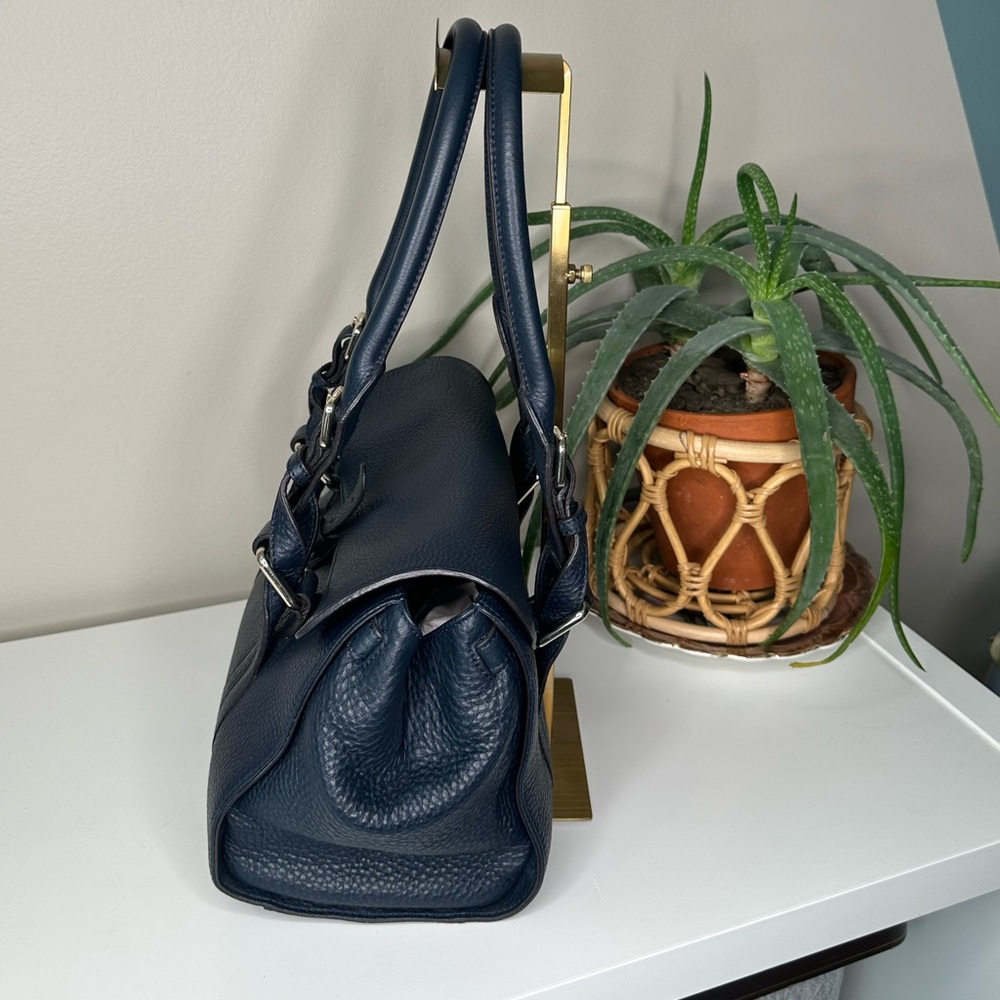 L.K. Bennett “Emma” Navy Pebbled Leather Satchel Bag | Classic British Style - Picture 3 of 11